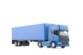 Blue long truck with a trailer on white background with clipping path Royalty Free Stock Photo