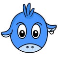 Blue looking down cow head emoticon cartoon, doodle icon image kawaii Royalty Free Stock Photo