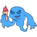 A blue looking evil monster carrying an ice cream cone, doodle icon image kawaii