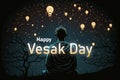 Blue Lord Buddha Vesak greetings background or Blue celebration Vesak day with Buddha and lotus. AI Generation
