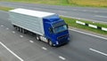 Blue lorry with grey trailer (upper view) Royalty Free Stock Photo