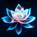 Blue lotus flower. Vector illustration on a dark background. Beautiful water lily. generative AI Royalty Free Stock Photo