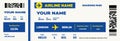 Blue low cost airline boarding pass template. Airplane ticket mock up includes all basic flight information like passenger name,