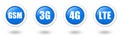 Blue LTE, 4G, 3G and GSM telecommunication icon se