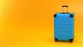 blue luggage case on yellow background