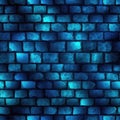 Blue Luminescence Beautiful Brick Wall Texture Tile Seamless Background. Generative AI Royalty Free Stock Photo