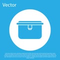 Blue Lunch box icon isolated on blue background. White circle button. Vector Illustration Royalty Free Stock Photo
