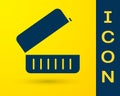 Blue Lunch box icon isolated on yellow background. Vector Illustration Royalty Free Stock Photo