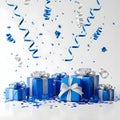 Blue Luxury Celebration with Falling Confetti and Gift Boxes Royalty Free Stock Photo