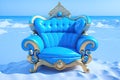 Blue luxury chair at the sandy beach, freelance business concept, generative ai