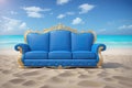 Blue luxury chair at the sandy beach, freelance business concept, generative ai