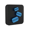 Blue Macaron cookie icon isolated on transparent background. Macaroon sweet bakery. Black square button.