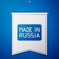 Blue Made in Russia icon isolated on blue background. White pennant template. Vector
