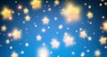 Blue magic background with defocused yellow stars on night sky Royalty Free Stock Photo