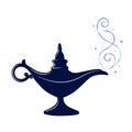 Blue magic lamp arabian fairy tale three wishes isolated on white