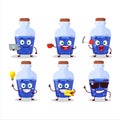 Blue magic potion cartoon character with various types of business emoticons Royalty Free Stock Photo