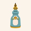 Blue magic potion flask bottle vector icon. Isolated on beige background. Halloween witch item magic elixir phial illustration Royalty Free Stock Photo