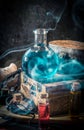 Blue magic potion with smoke Magical concept Royalty Free Stock Photo