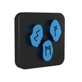 Blue Magic runes icon isolated on transparent background. Black square button.