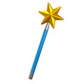 Blue magic star wand 3d illustration