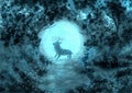 Blue magical deer digital painting