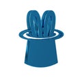 Blue Magician hat and rabbit ears icon isolated on transparent background. Magic trick. Mystery entertainment concept.