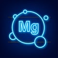 Blue magnesium neon sign. Magnesium mineral. Mg pill capsule. Vector stock illustration.