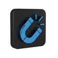 Blue Magnet icon isolated on transparent background. Horseshoe magnet, magnetism, magnetize, attraction. Black square