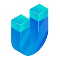 Blue magnet icon, isometric style