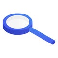 Blue magnifier icon, isometric style