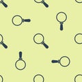 Blue Magnifying glass icon isolated seamless pattern on yellow background. Search, focus, zoom, business symbol. Vector Royalty Free Stock Photo