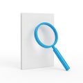 Blue Magnifying Glass Over a White Rectangular Surface on White Background lens search Royalty Free Stock Photo