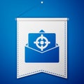 Blue Mail and e-mail icon isolated on blue background. Envelope symbol e-mail. Email message sign. White pennant Royalty Free Stock Photo