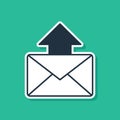 Blue Mail and e-mail icon isolated on green background. Envelope symbol e-mail. Email message sign. Vector Royalty Free Stock Photo