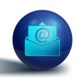 Blue Mail and e-mail icon isolated on white background. Envelope symbol e-mail. Email message sign. Blue circle button Royalty Free Stock Photo