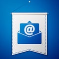 Blue Mail and e-mail icon isolated on blue background. Envelope symbol e-mail. Email message sign. White pennant Royalty Free Stock Photo