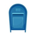 Blue mailbox for correspondence delivery. Retro post box for paper letters and newspapers flat vector illustration