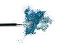 Blue make up eye shadow and brush. Royalty Free Stock Photo