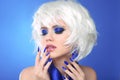 Blue makeup. Blonde bob hairstyle. Blond hair. Fashion Beauty Gi Royalty Free Stock Photo