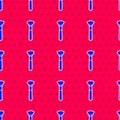 Blue Makeup brush icon isolated seamless pattern on red background. Vector Royalty Free Stock Photo