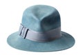 Blue male felt hat isolated on white Royalty Free Stock Photo