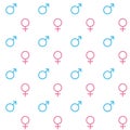 Blue Male and pink female sign. Circle with an arrow and cross down. Belonging to the masculine or female gender Royalty Free Stock Photo