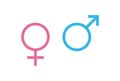 Blue Male and pink female sign. Circle with an arrow and cross down. Belonging to the masculine or female gender. Vector Royalty Free Stock Photo