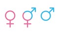 Blue Male and pink female sign. Circle with an arrow and cross down. Belonging to the masculine or female gender. Vector Royalty Free Stock Photo