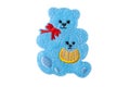 Blue mama bear and cub embroidered patch isolated on white background