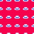 Blue Man hat with ribbon icon isolated seamless pattern on red background. Vector Royalty Free Stock Photo