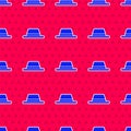 Blue Man hat with ribbon icon isolated seamless pattern on red background. Vector Illustration Royalty Free Stock Photo