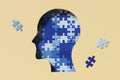 Blue man head profile made of puzzle elements Royalty Free Stock Photo