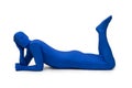 Blue man in morphsuit lying on the floor