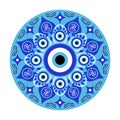 Blue mandala evil eye, greek amulet against evil eye